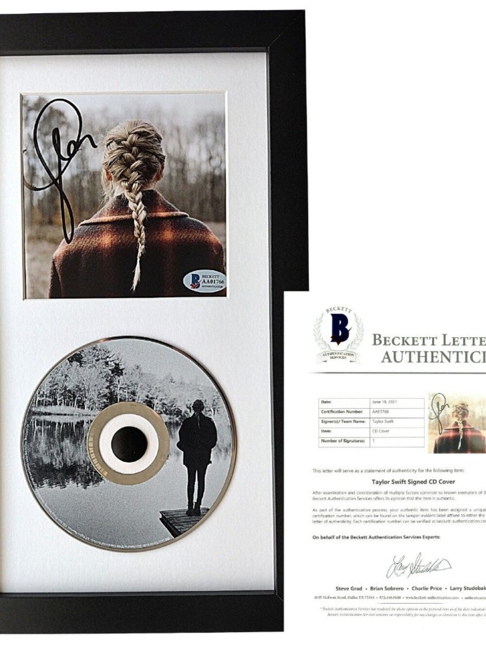 Taylor Swift Signed Evermore CD Cover Framed Beckett BAS COA